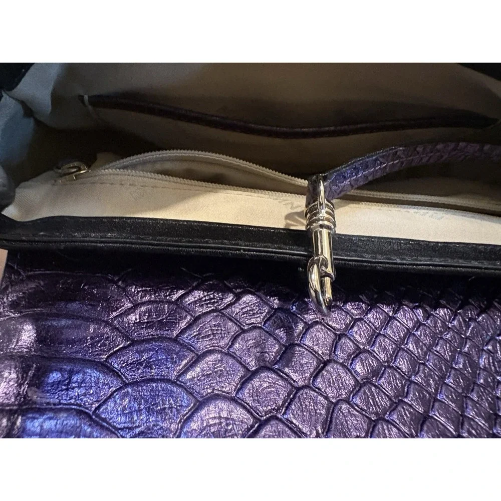 Brahmin Leather Crossbody Purse Iridescent Purple Exotic Textured Studded Flap